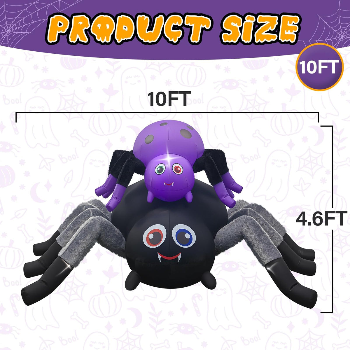KALOLARY 10FT Length Double Spider With Furry Legs Halloween Yard Inflatable - lighted yard display