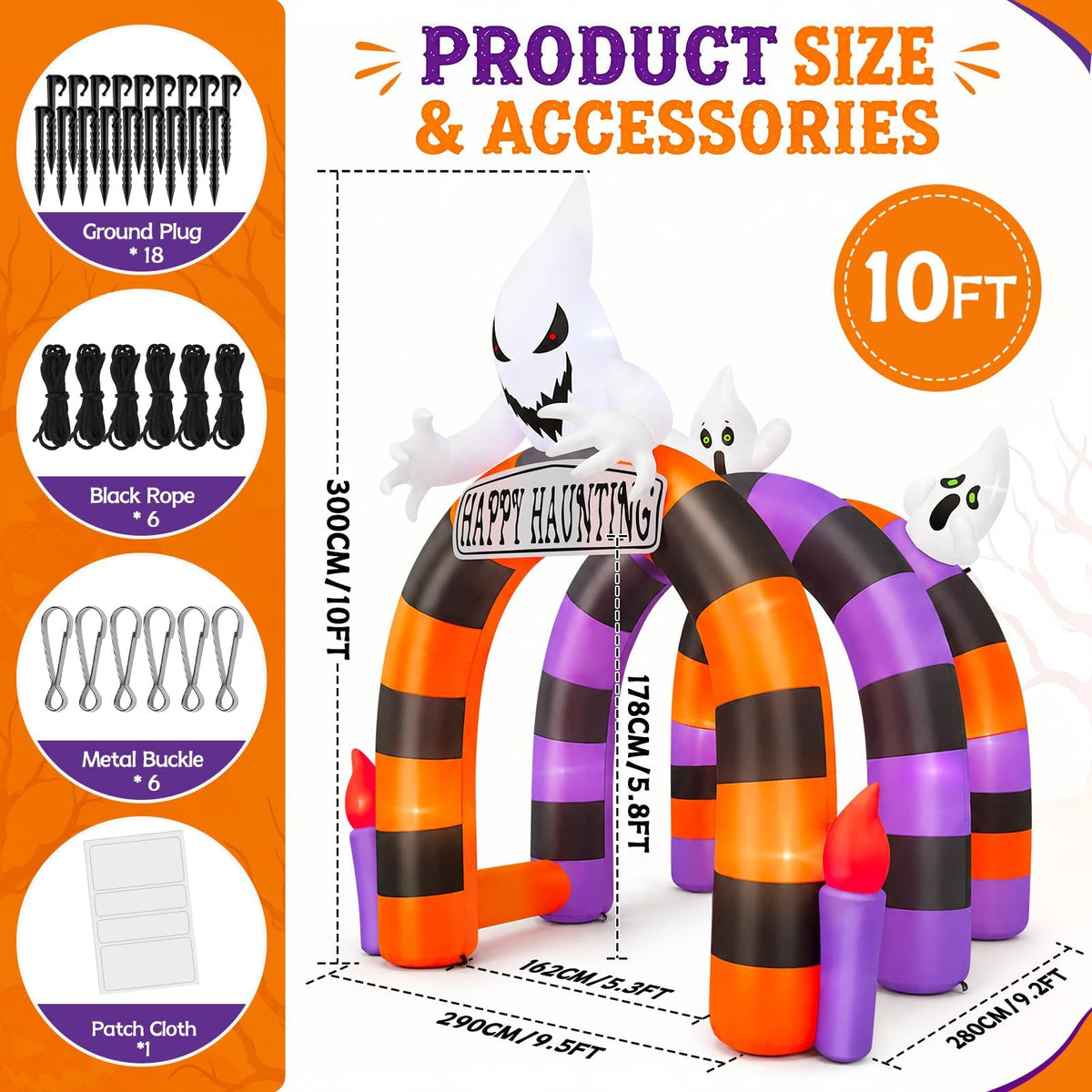 KALOLARY 10FT Ghost Halloween Inflatable Archway - lighted yard display