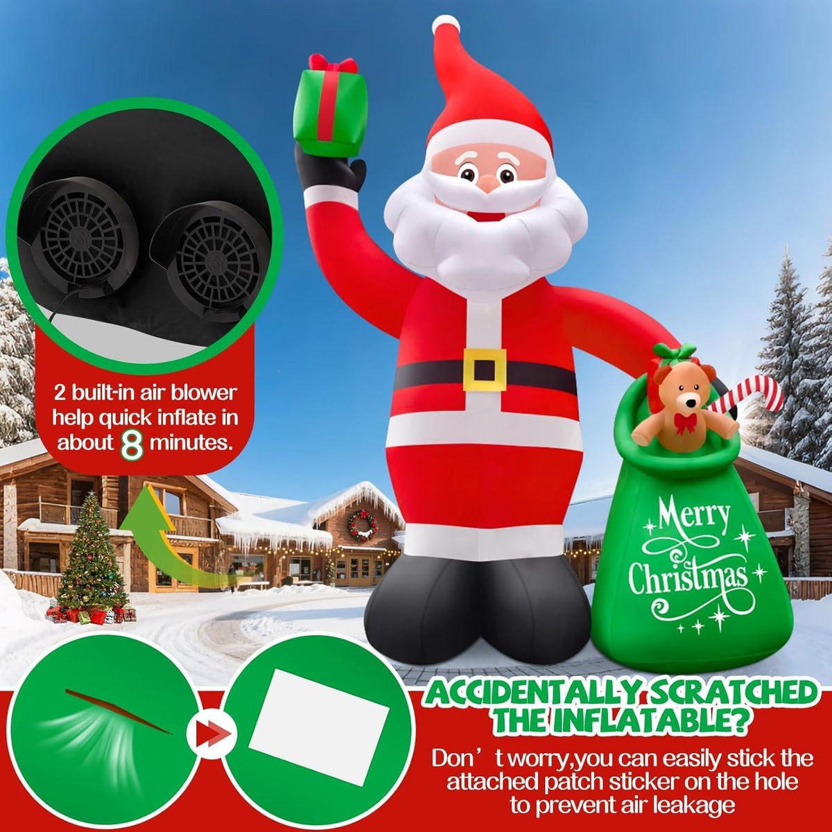 KALOLARY 20FT Santa Christmas Yard Inflatable - setup and accessories