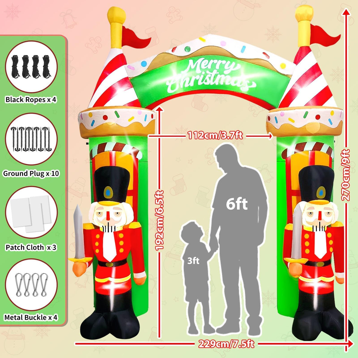 KALOLARY 9FT Nutcracker Christmas Inflatable Archway - lighted yard display