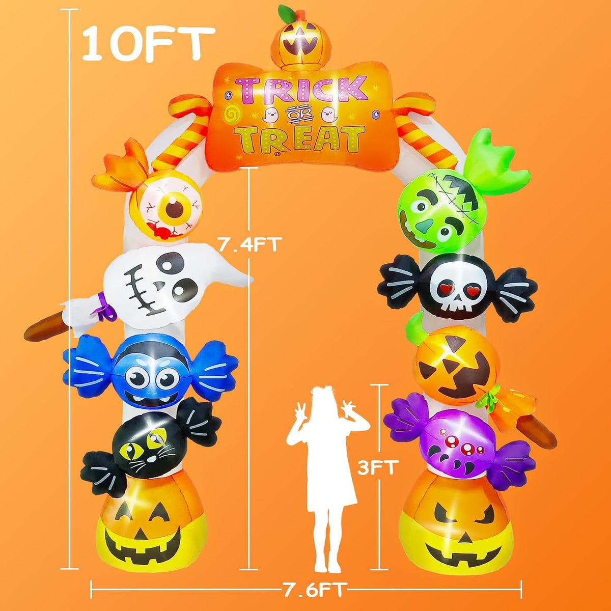 KALOLARY 10FT Candy Ghost Halloween Inflatable Archway - lighted yard display