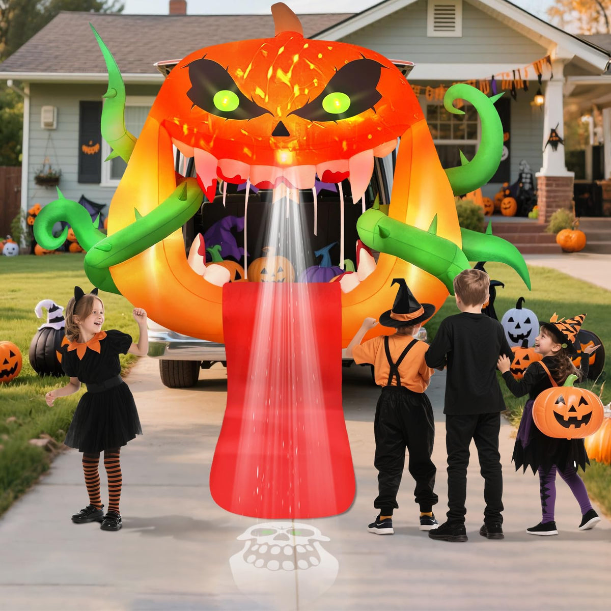 KALOLARY 5FT Pumpkin Halloween Yard Inflatable - outdoor scene