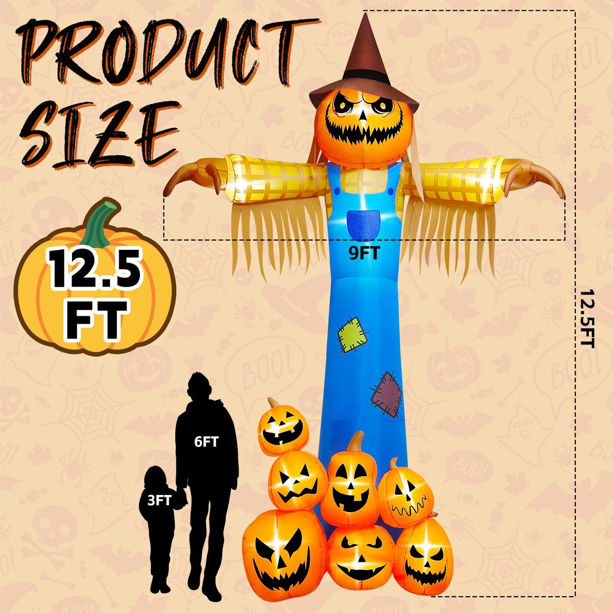 KALOLARY 12.5FT Pumpkin Halloween Yard Inflatable - lighted yard display