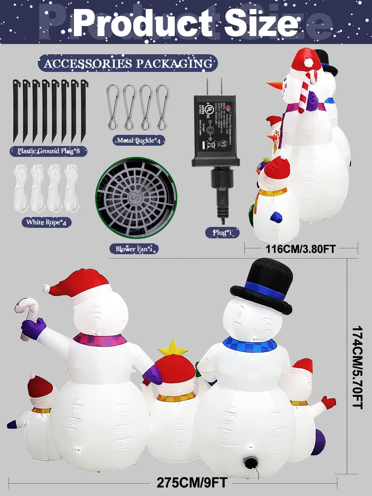 KALOLARY 9FT Snowman Christmas Yard Inflatable - lighted yard display