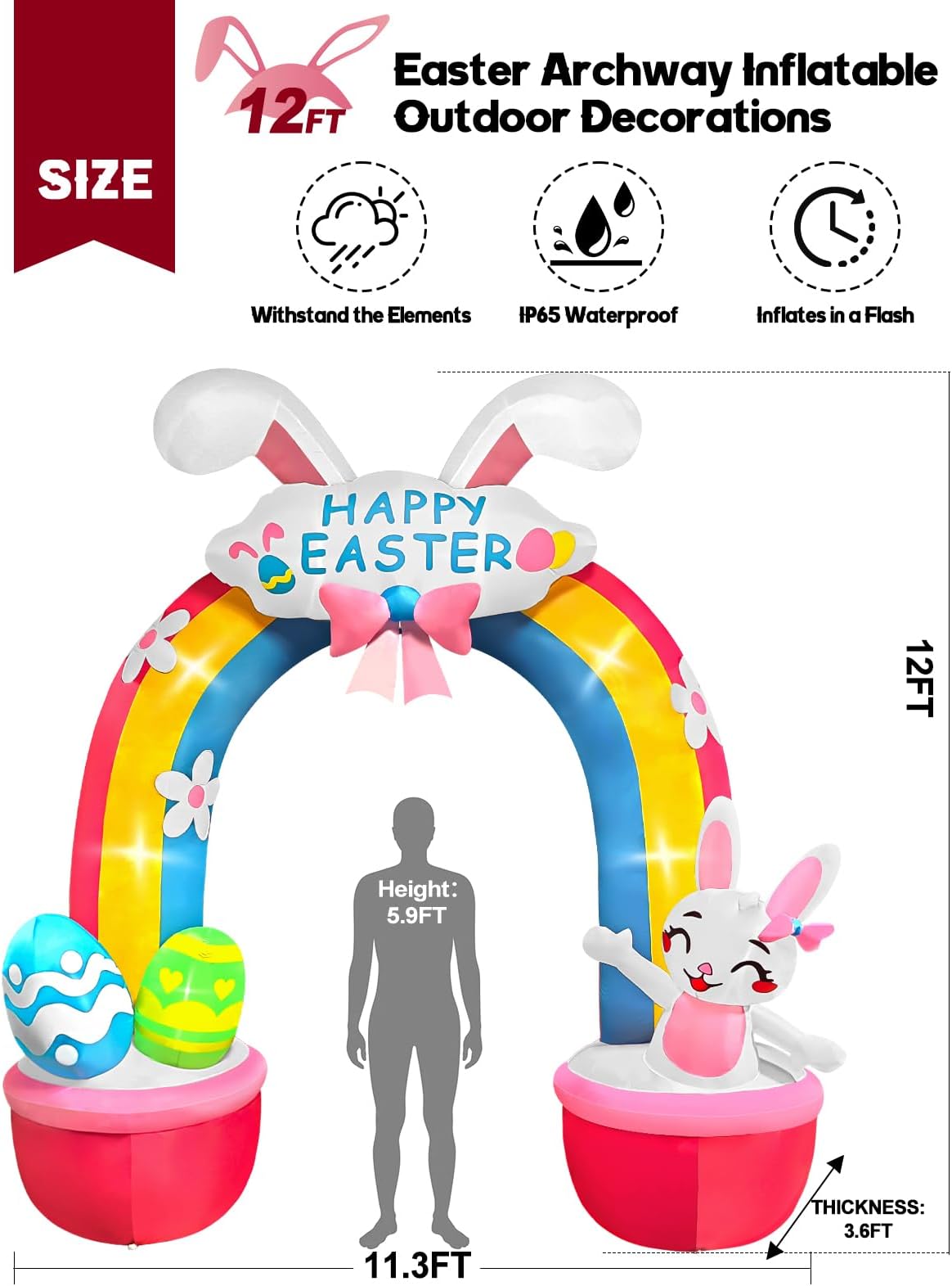 KALOLARY 12FT Easter Holidays Inflatable Archway - lighted yard display