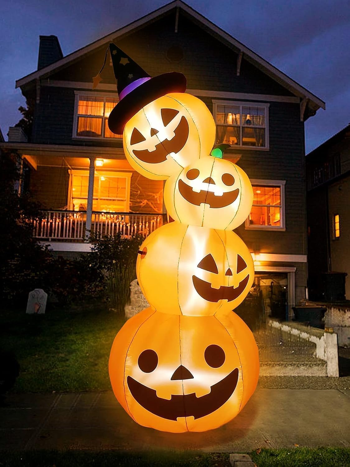 KALOLARY 8FT Pumpkin Halloween Yard Inflatable - outdoor scene