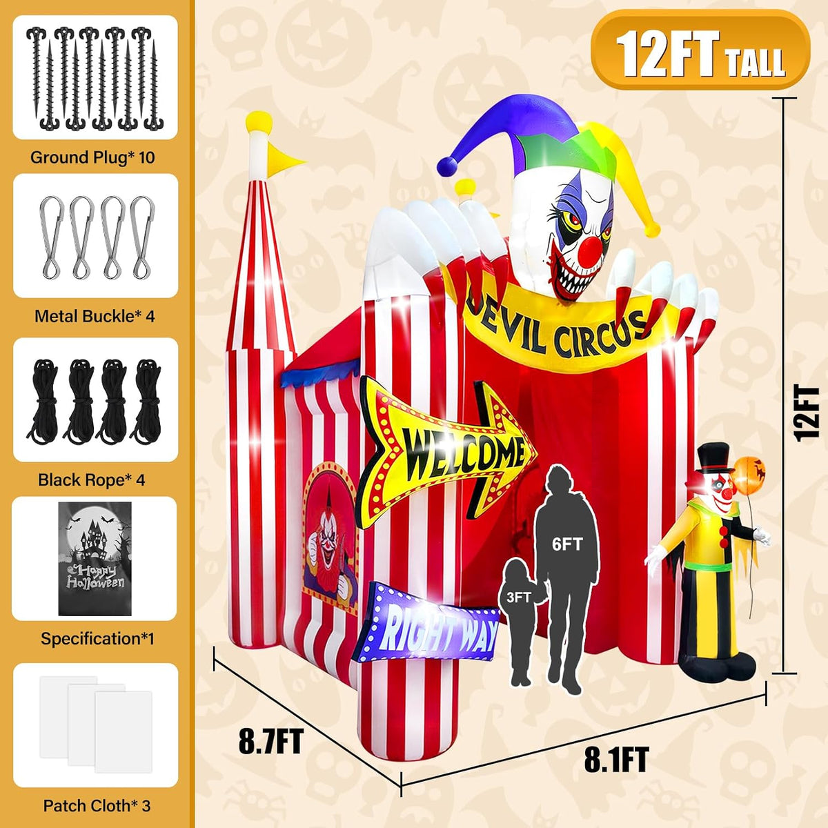 KALOLARY 12FT Clown Circus Haunted House Inflatable Archway - size reference
