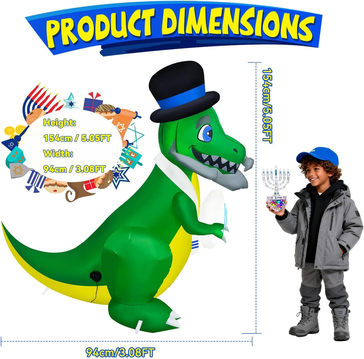 KALOLARY Hanukkah Dragon Dinosaur Blow Up Leds For Christmas Yard Inflatable - lighted yard display