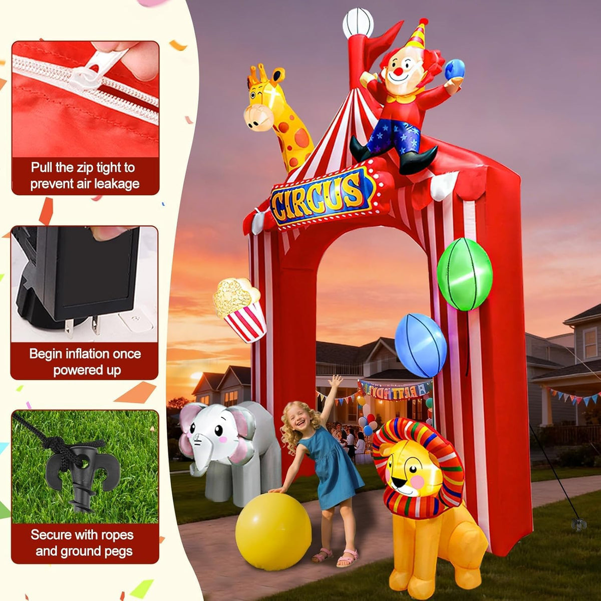 KALOLARY 10FT Circus Arch Holidays Inflatable Archway - setup and accessories