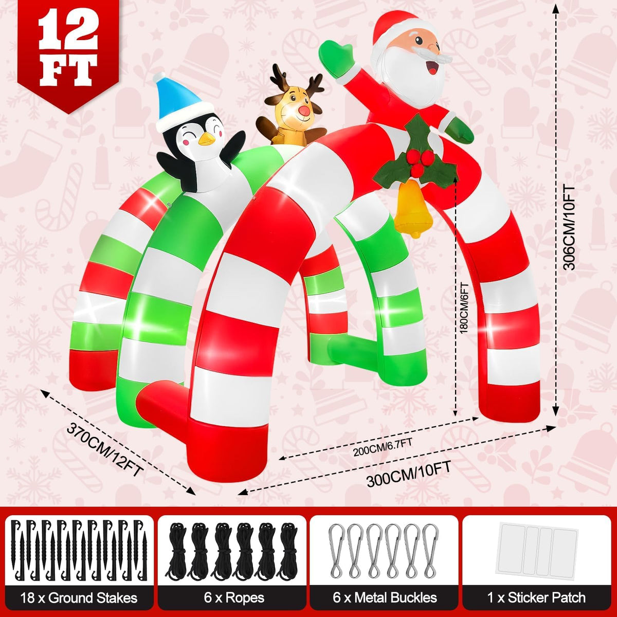 KALOLARY 12FT Santa Christmas Inflatable Archway - lighted yard display