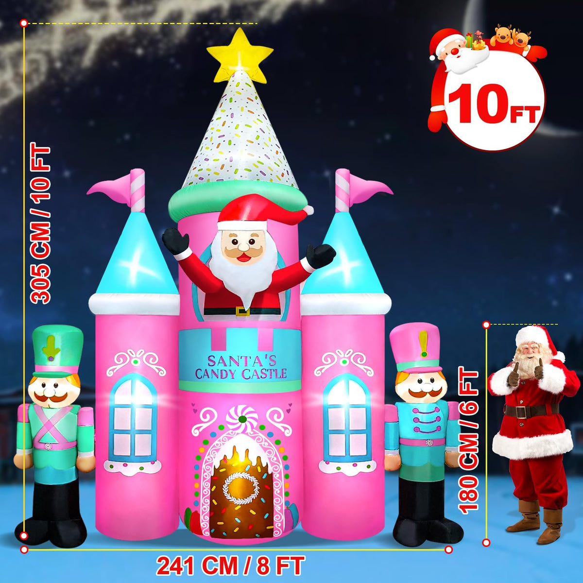 KALOLARY 10FT Natal Infláveis Decorações Ao Ar Livre Castelo Holidays Yard Inflatable - lighted yard display