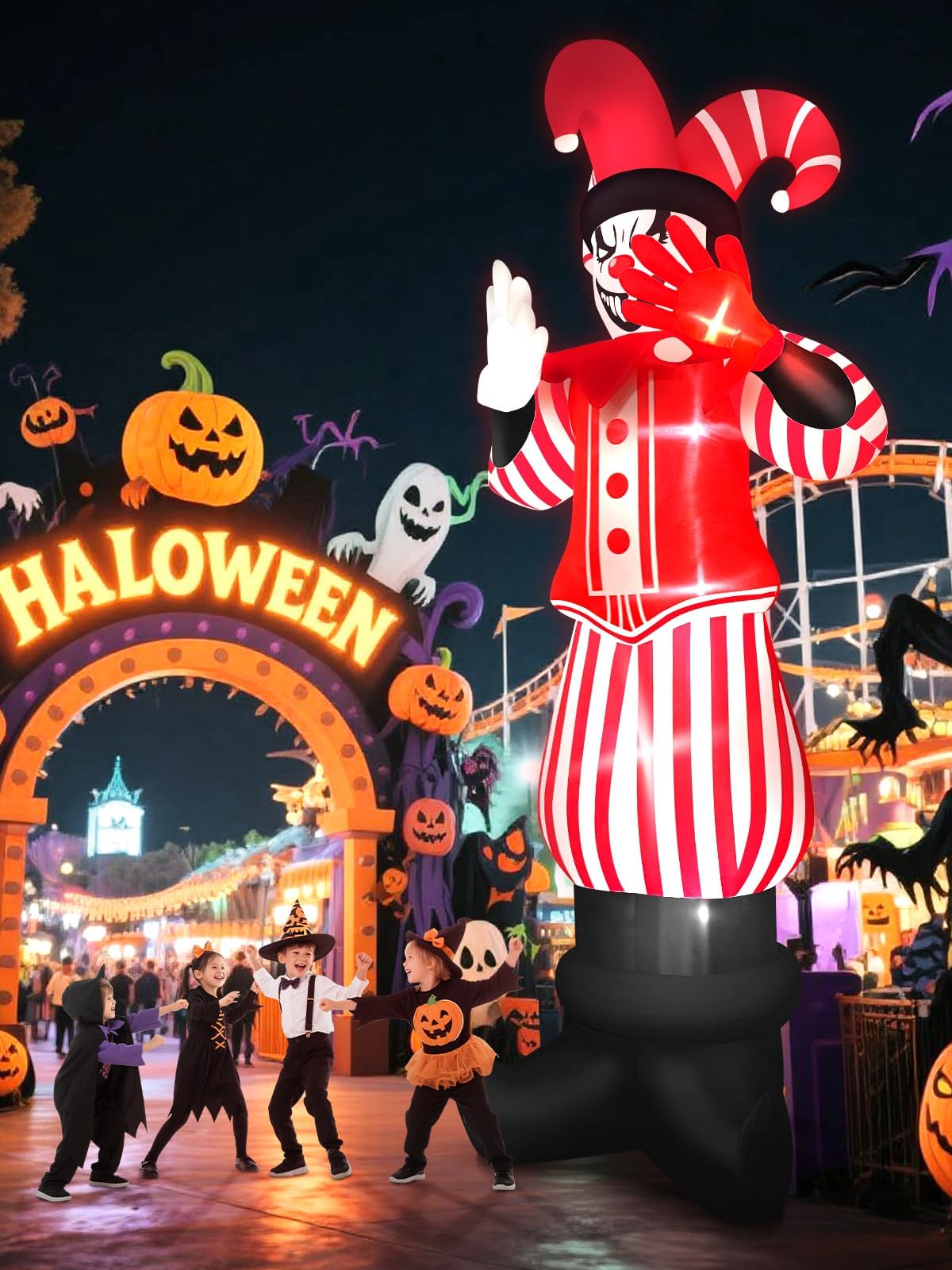 KALOLARY 12FT Clown Halloween Yard Inflatable - setup and accessories