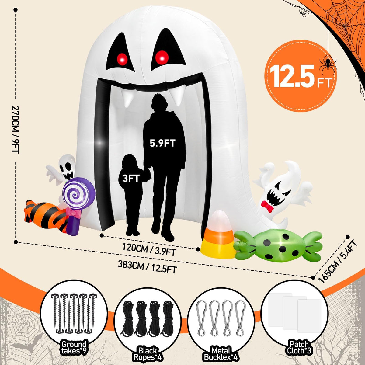 KALOLARY 12.5FT Ghost Halloween Inflatable Archway - size reference
