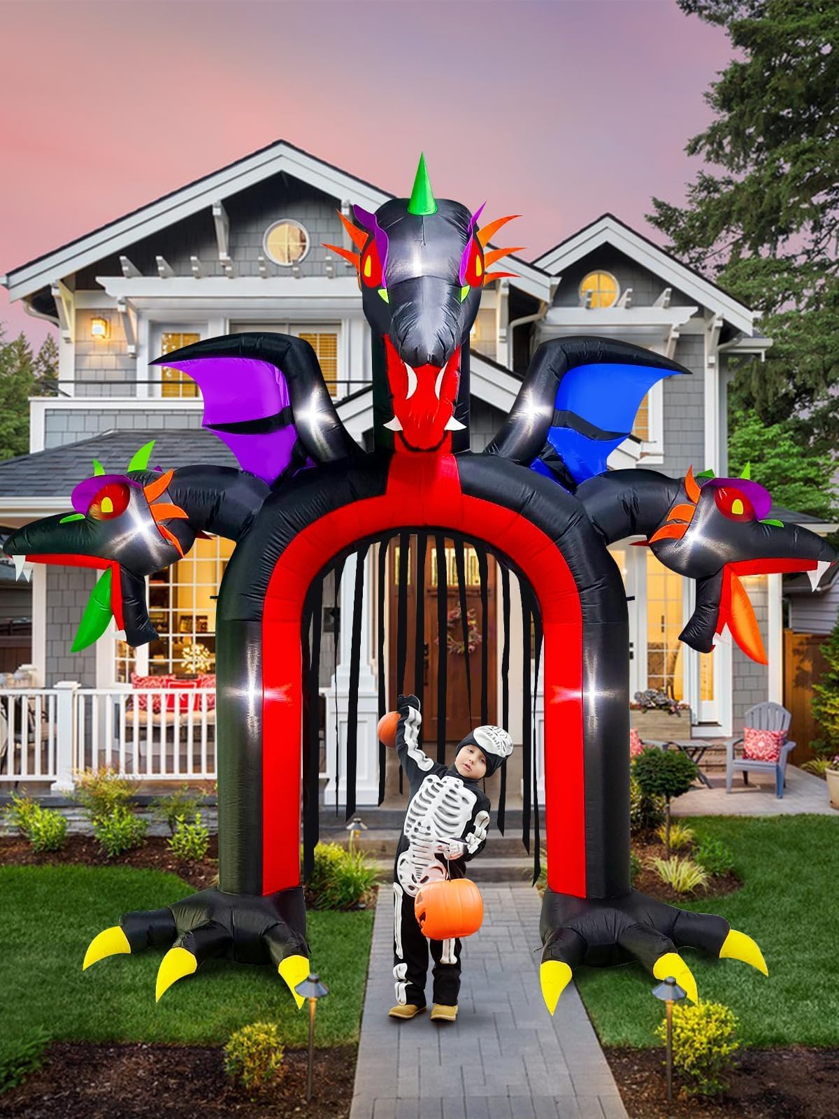 KALOLARY 10FT Arch For Three-headed Dragon With Wings Big Halloween Inflatable Archway - package contents