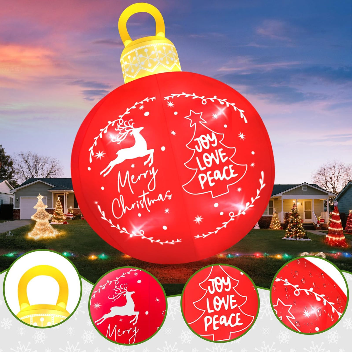 KALOLARY 15FT Giant Merry Bell With Ornaments Ball Blow Christmas Yard Inflatable - detail view