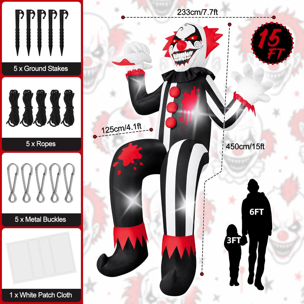 KALOLARY 15FT Clown Halloween Yard Inflatable - lighted yard display