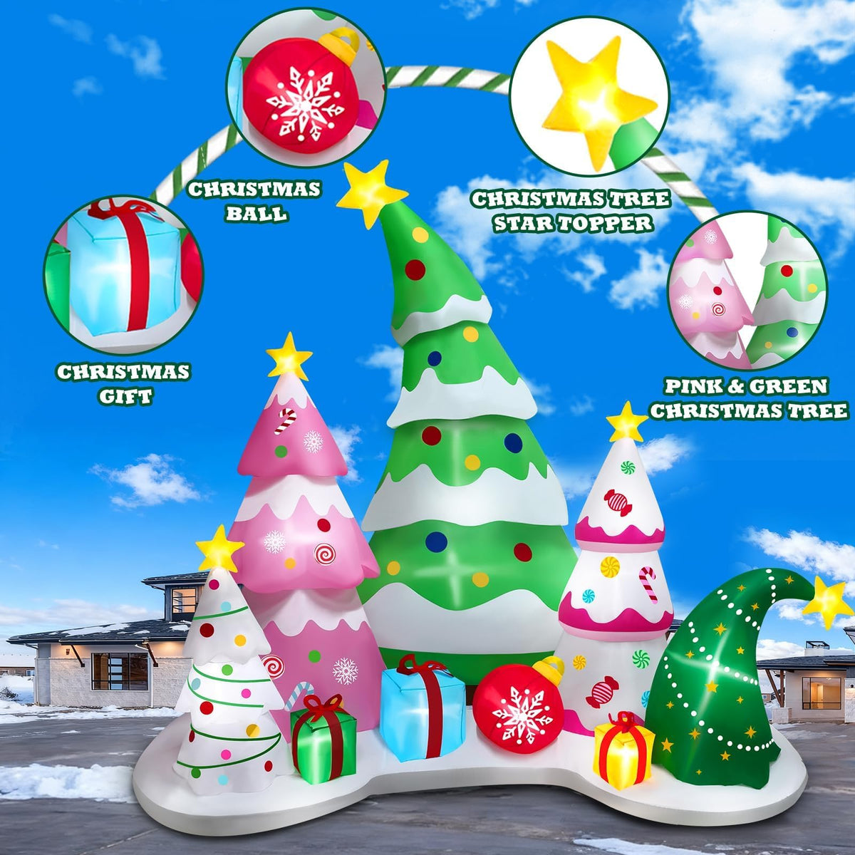 KALOLARY 9FT Tree Set Blow Up Tree For Home Christmas Yard Inflatable - lighted yard display