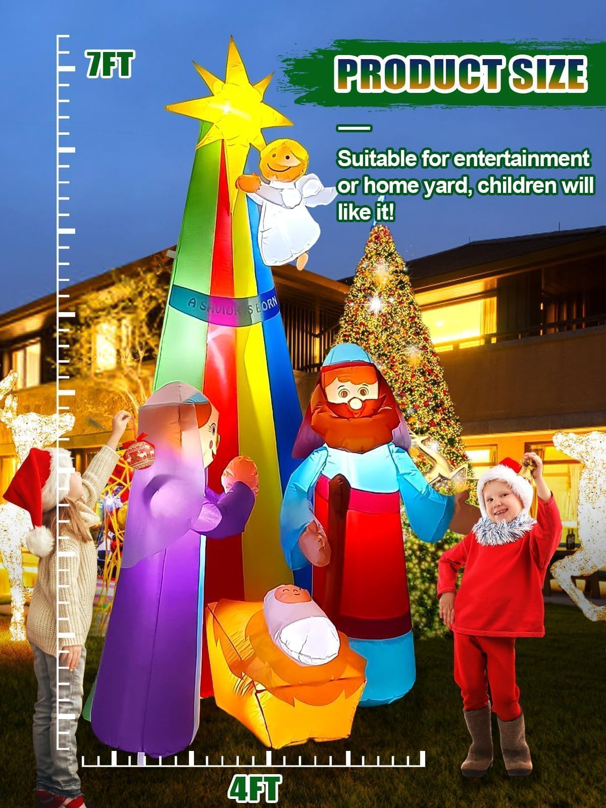 KALOLARY 7FT Nativity Scene Christmas Yard Inflatable - lighted yard display