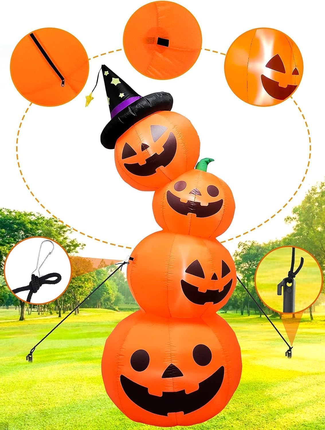 KALOLARY 8FT Pumpkin Halloween Yard Inflatable - setup and accessories