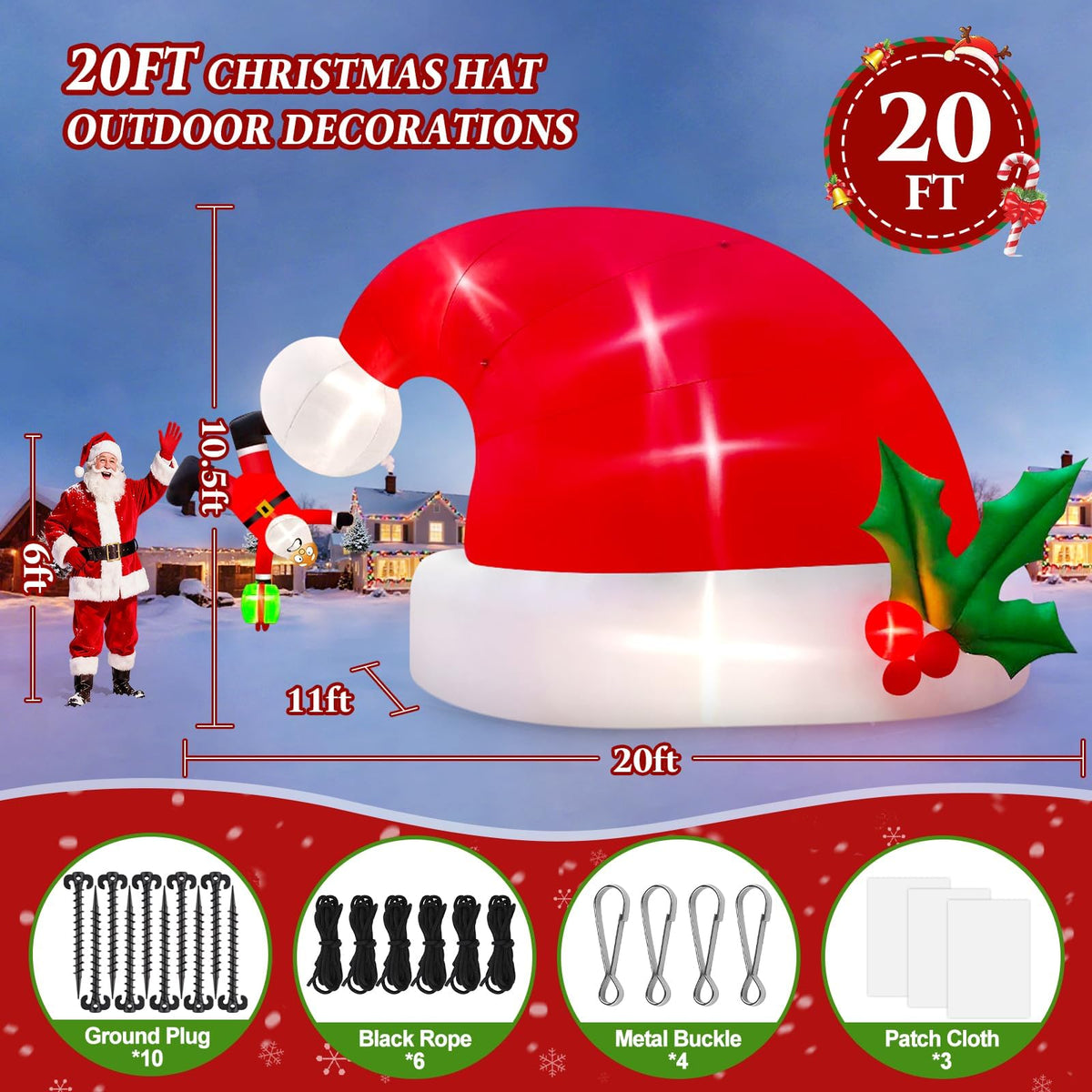 KALOLARY 20FT Santa Christmas Yard Inflatable - lighted yard display