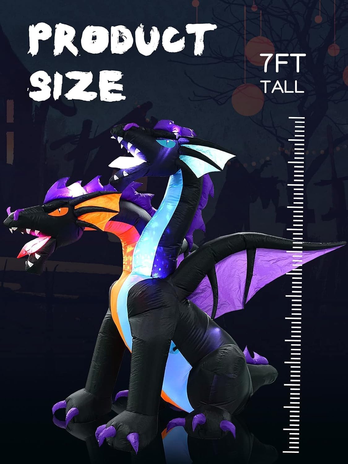 KALOLARY 7FT Dragon Decor Perfect For Halloween Yard Inflatable - setup and accessories