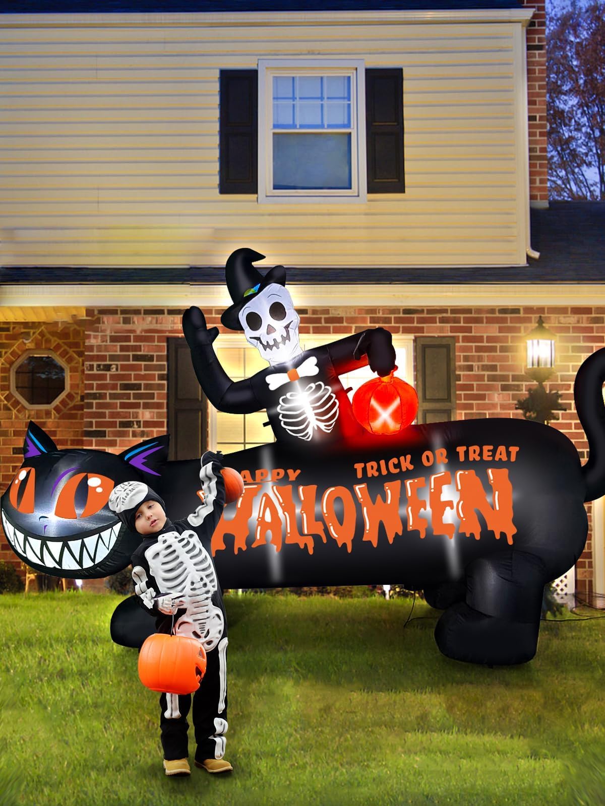 KALOLARY 9.5FT Black Cat Halloween Yard Inflatable - setup and accessories