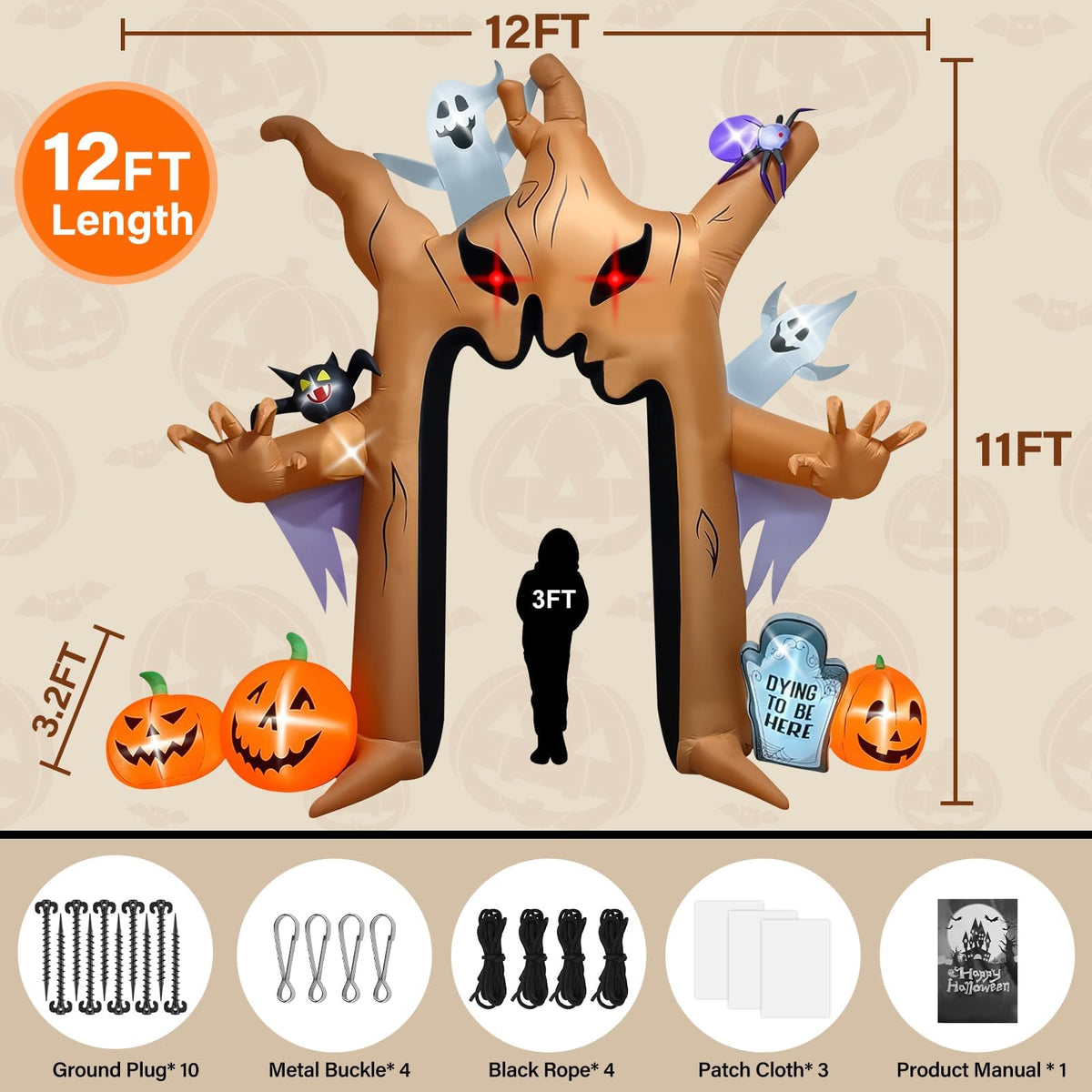 KALOLARY 12FT Ghost Halloween Inflatable Archway - lighted yard display
