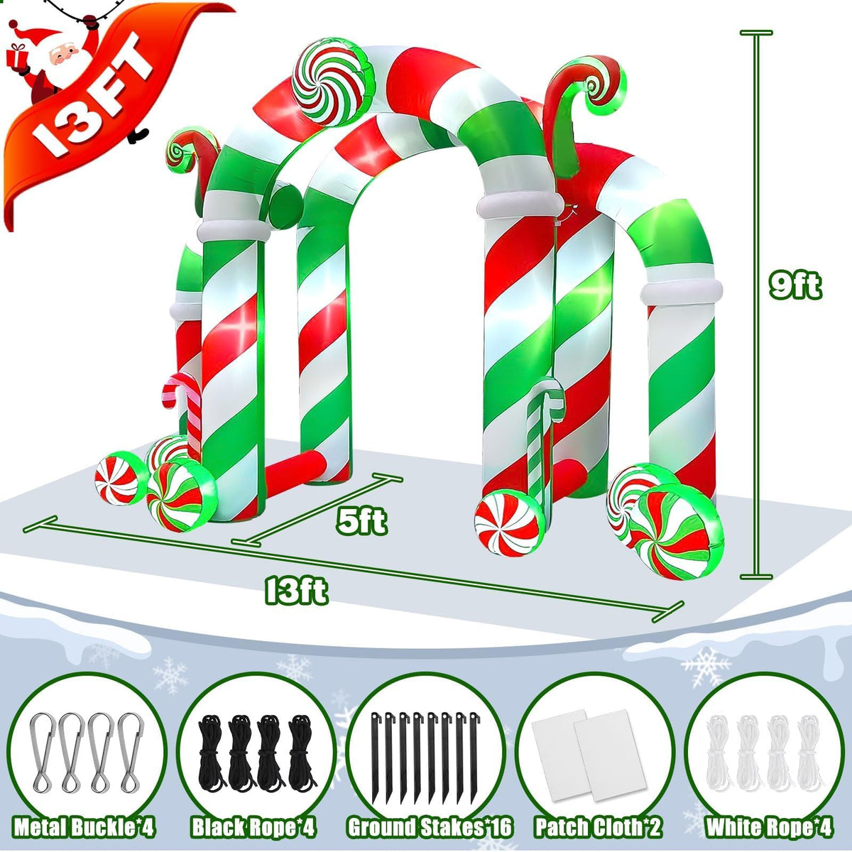 KALOLARY 13FT Candy Christmas Inflatable Archway - lighted yard display