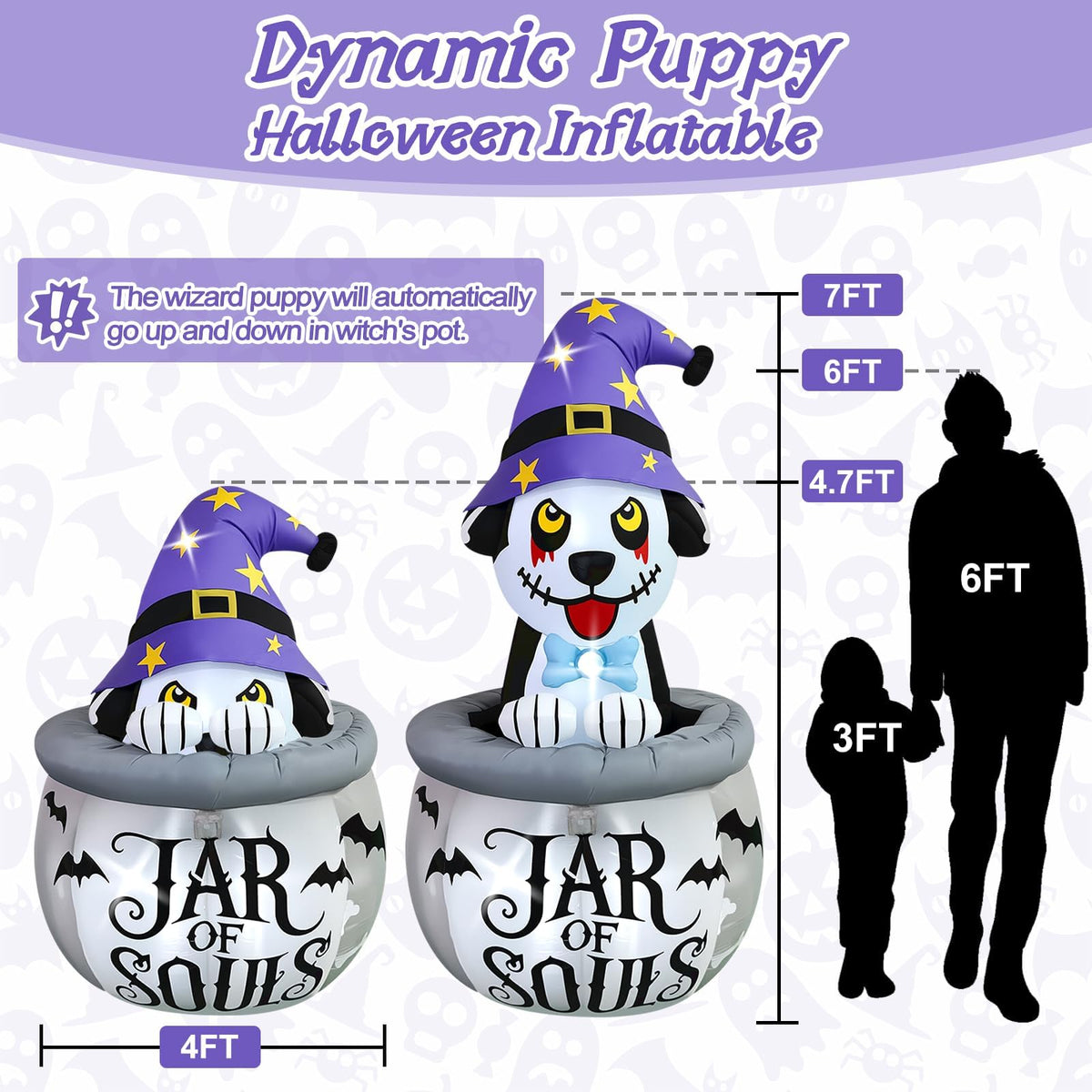 KALOLARY 7FT Aufblasfiguren – Animierter Welpe Mit Musik Hund Halloween Yard Inflatable - size reference