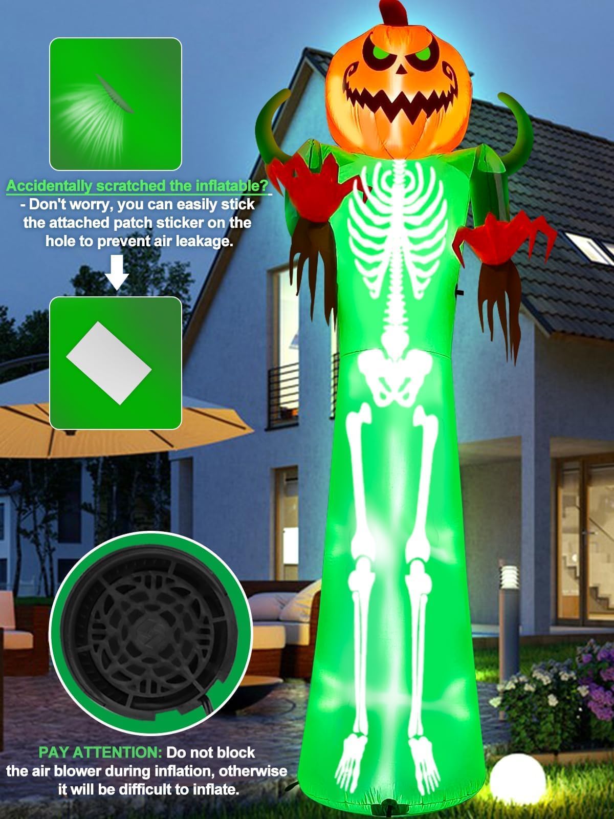 KALOLARY 12FT Pumpkin Halloween Yard Inflatable - setup and accessories