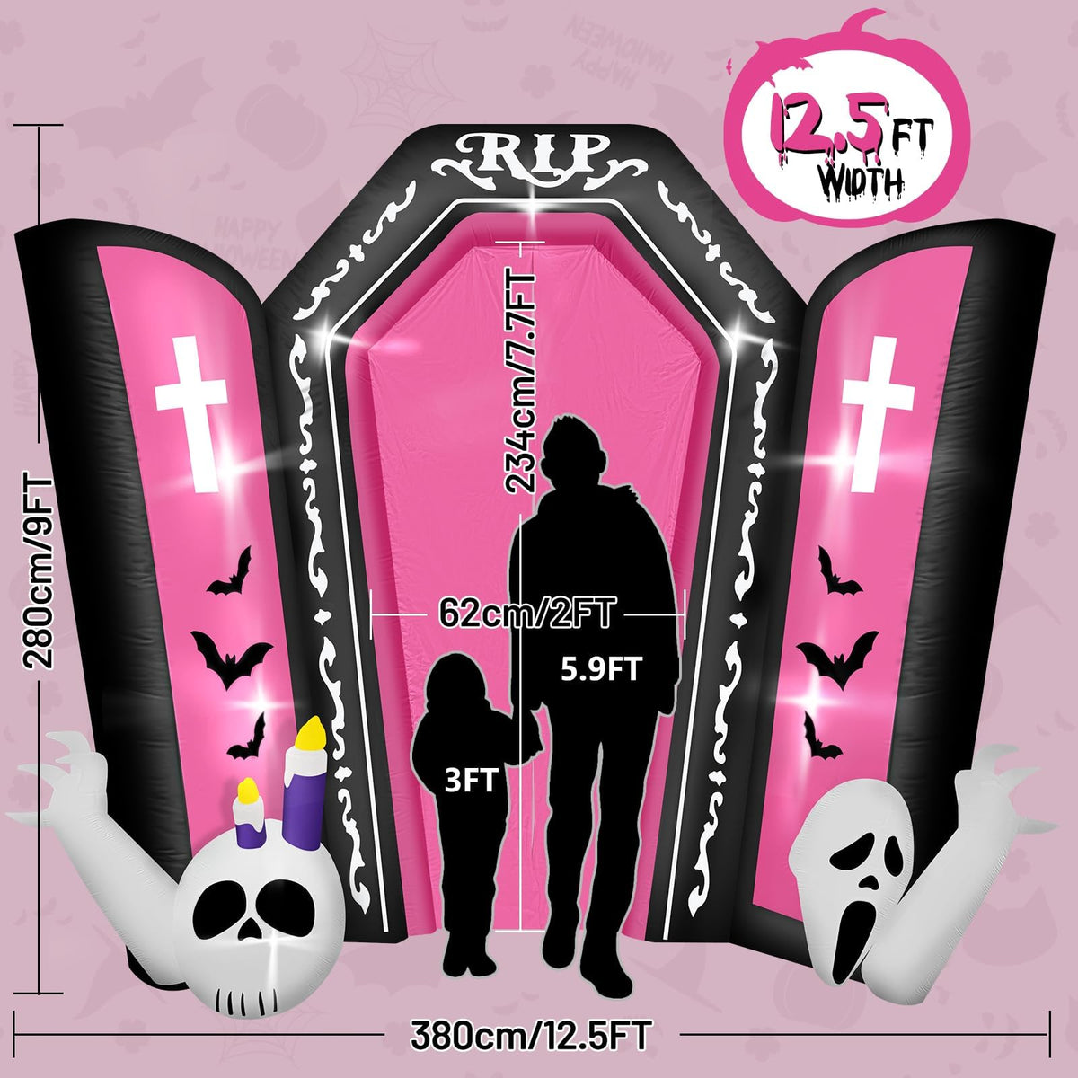 KALOLARY 12.5FT Spooky Gravestone Pink Tombstone Blow Up Scary Halloween Yard Inflatable - lighted yard display