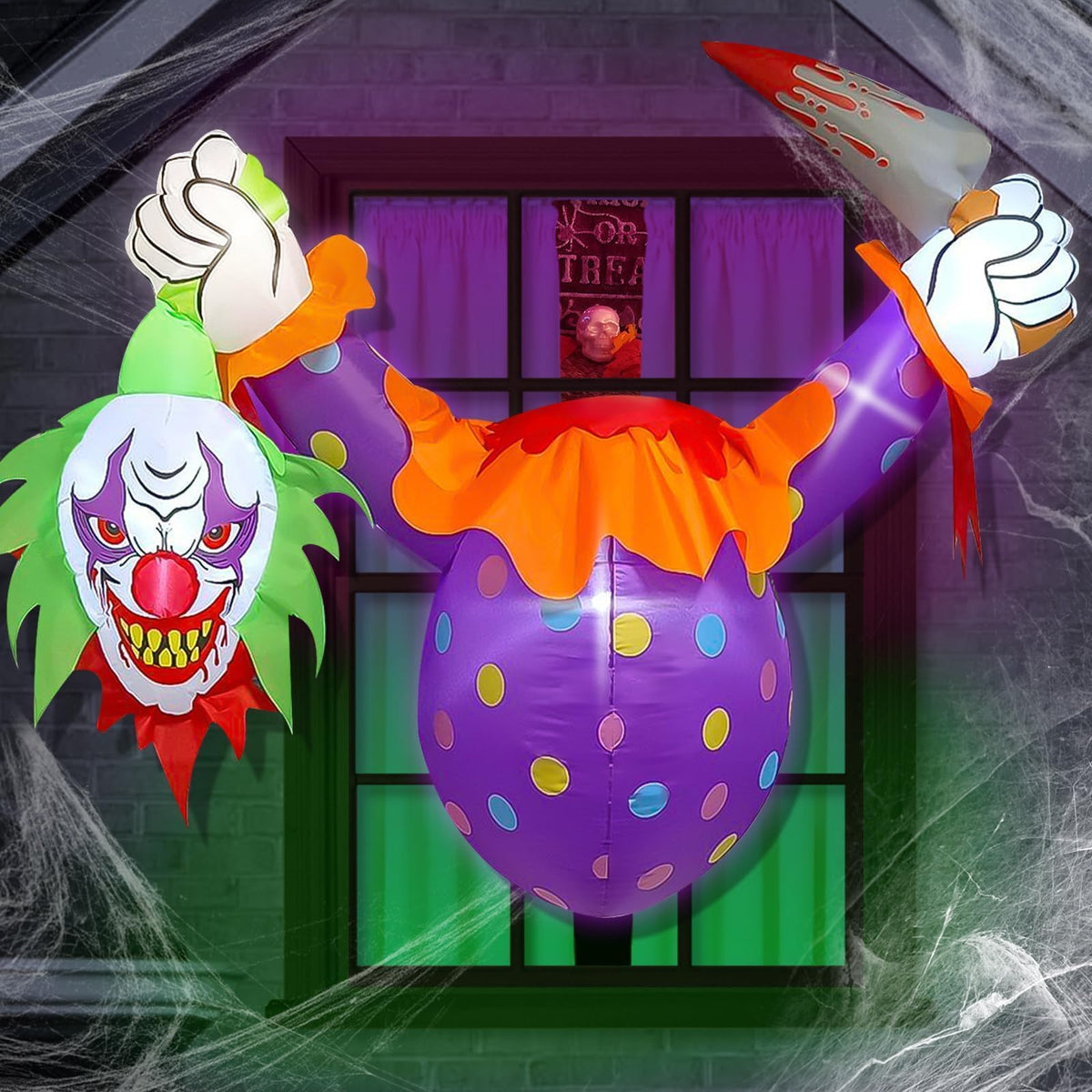 KALOLARY 4.5FT Clown Halloween Yard Inflatable - setup and accessories