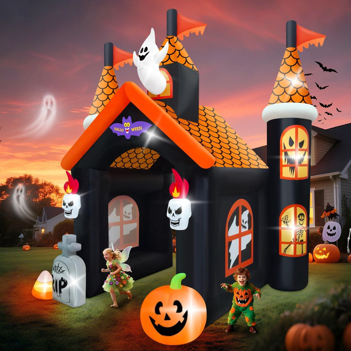 KALOLARY 12FT Pumpkin Halloween Inflatable Archway - lighted yard display