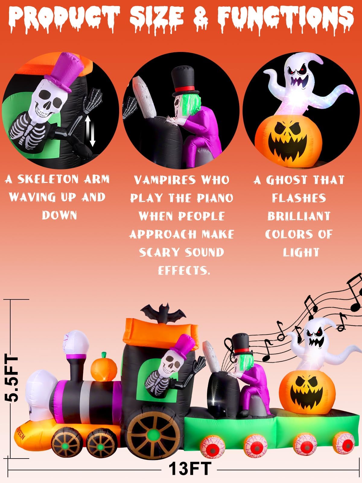 KALOLARY 13FT Train Halloween Yard Inflatable - lighted yard display