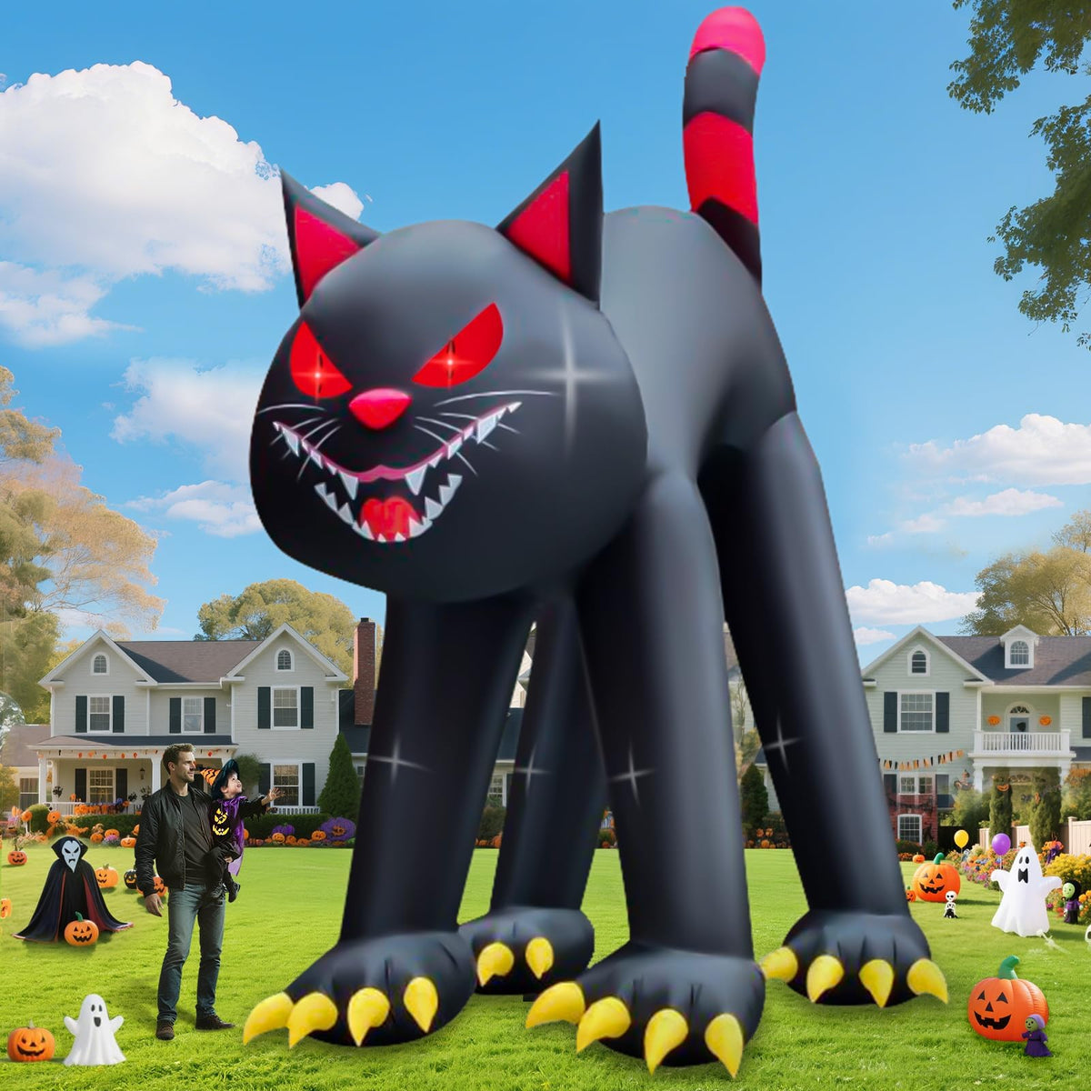 KALOLARY 20FT Giant Evil Black Cat Blow Up Scary Halloween Yard Inflatable - detail view