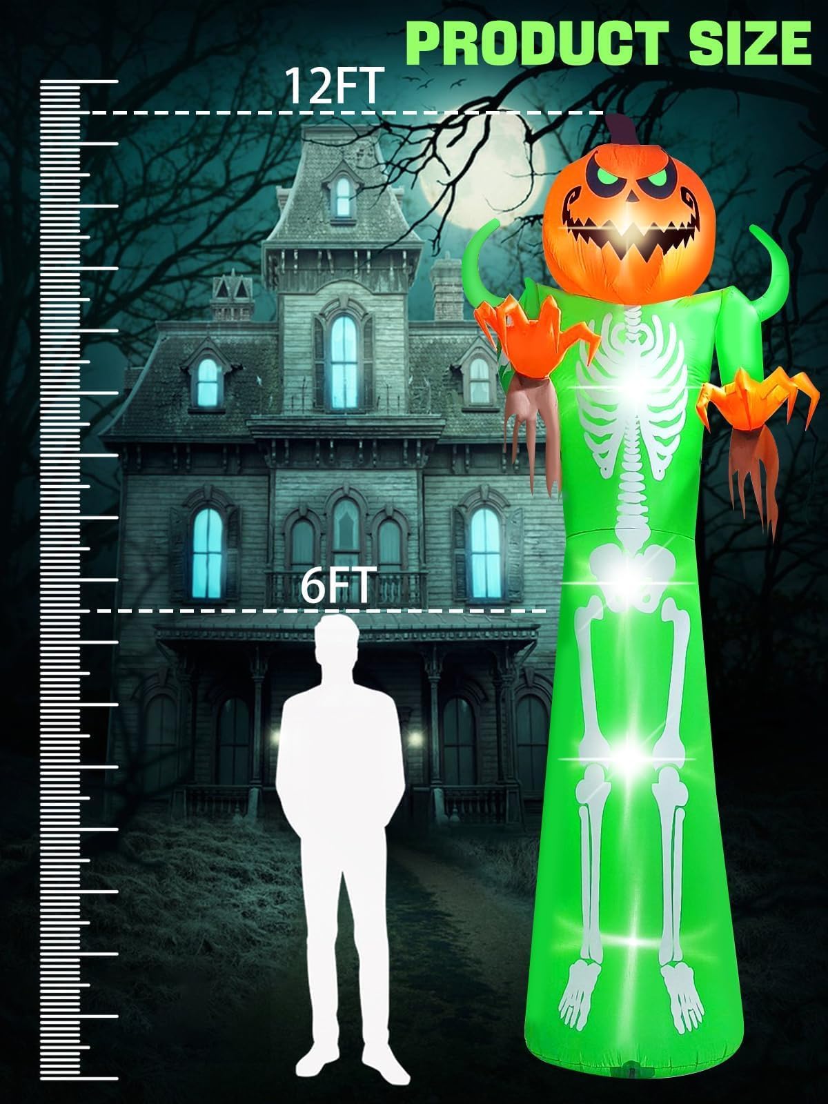 KALOLARY 12FT Pumpkin Halloween Yard Inflatable - lighted yard display