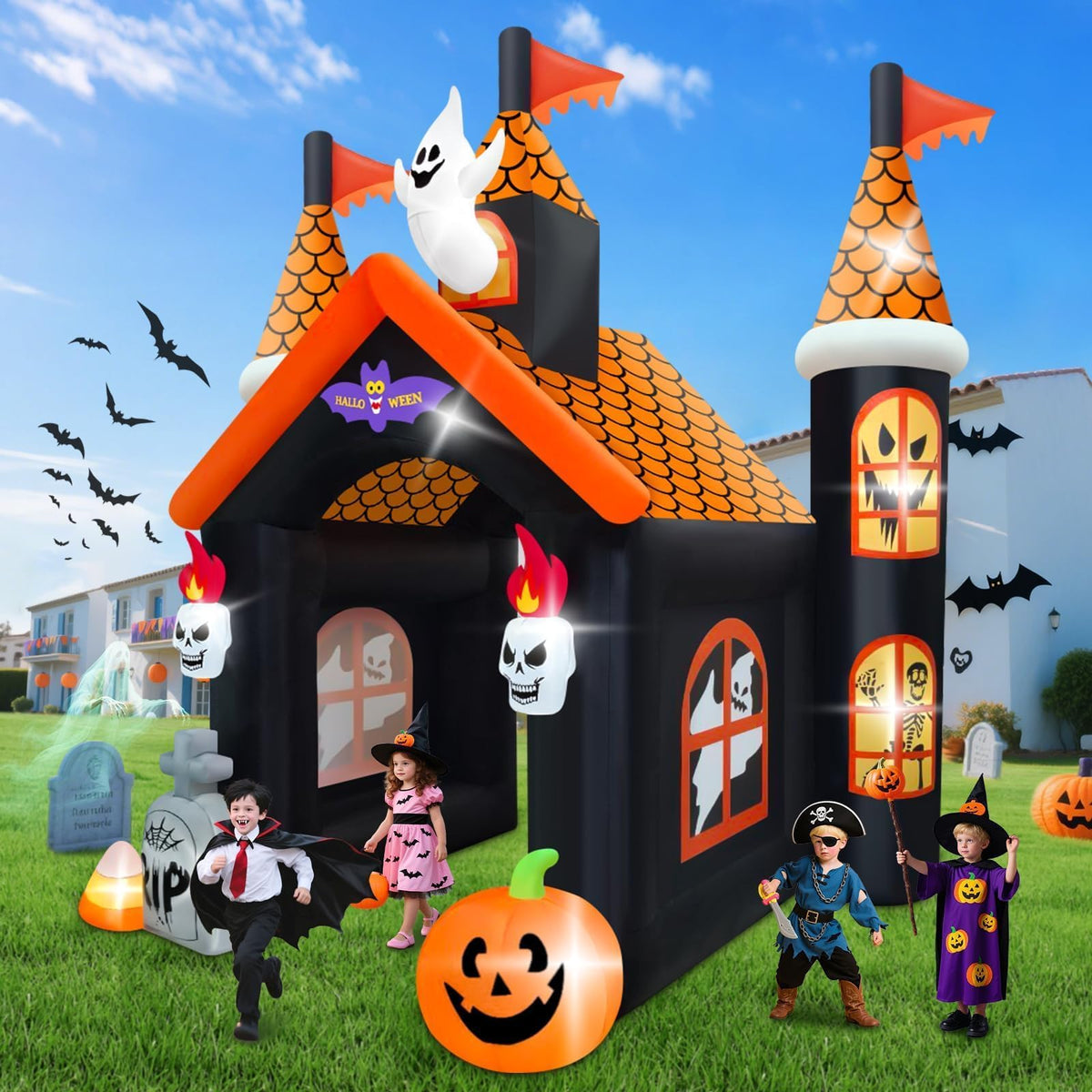 KALOLARY 12FT Pumpkin Halloween Inflatable Archway - setup and accessories
