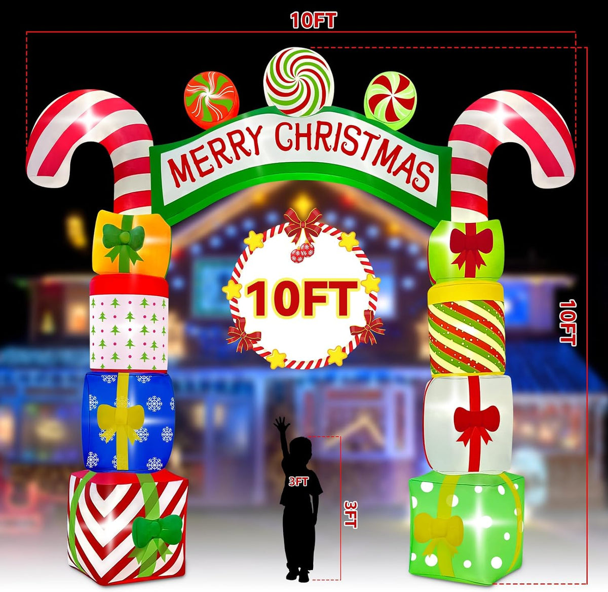 KALOLARY 10FT Gift Boxes Christmas Inflatable Archway - lighted yard display
