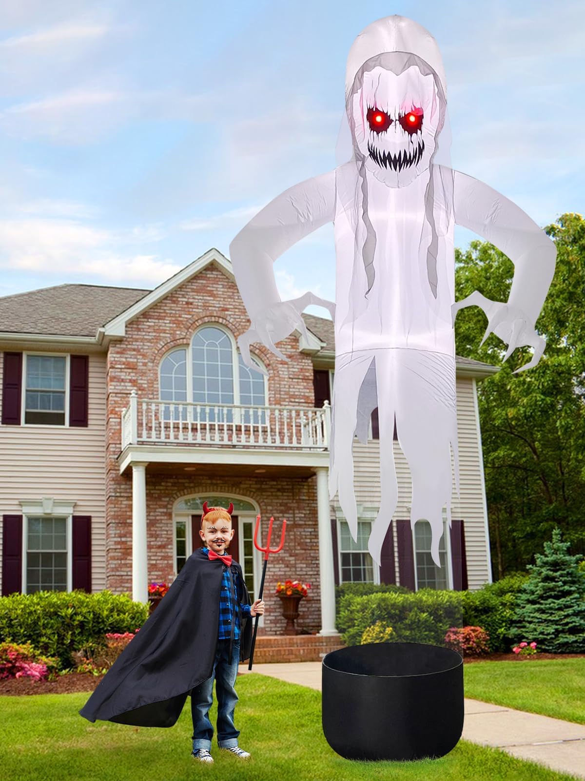 KALOLARY 12FT Ghost Halloween Yard Inflatable - setup and accessories