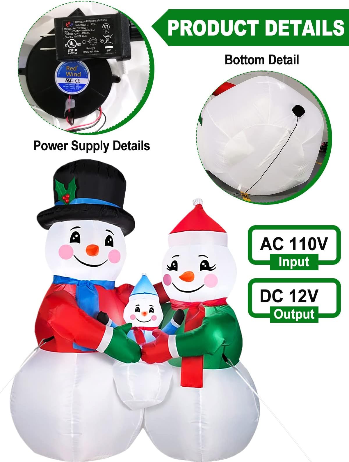 KALOLARY 6FT Snowman Christmas Yard Inflatable - additional angle