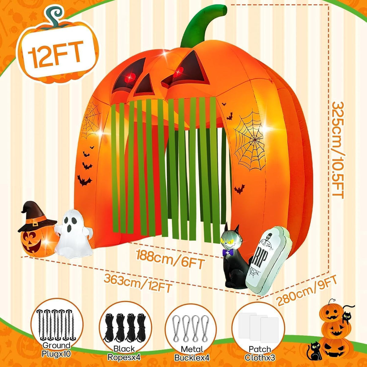 KALOLARY 12FT Pumpkin Halloween Inflatable Archway - lighted yard display