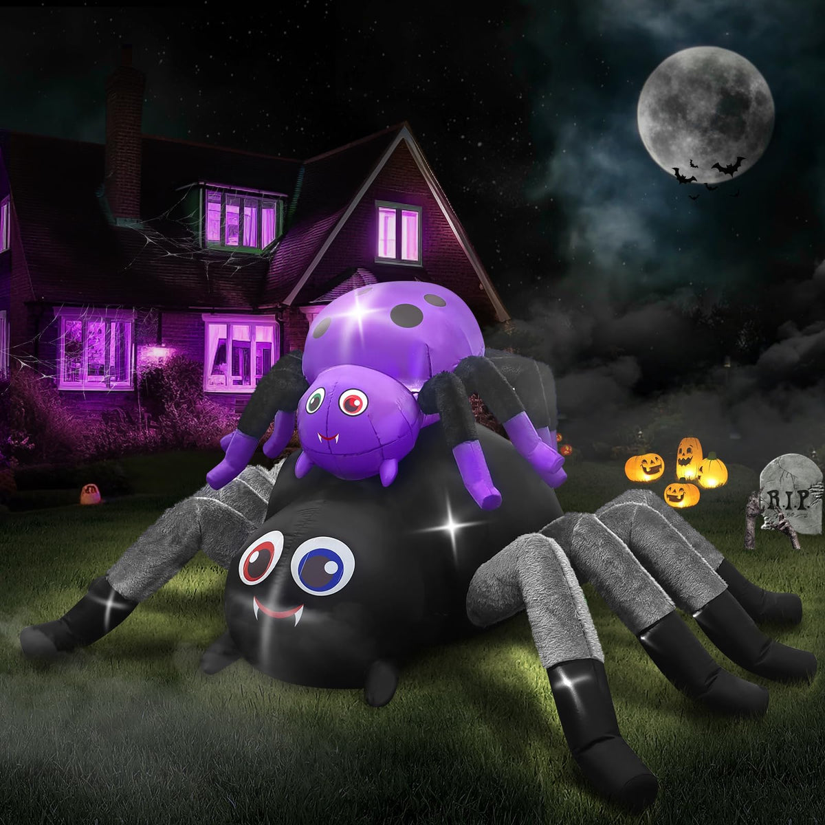 KALOLARY 10FT Length Double Spider With Furry Legs Halloween Yard Inflatable - package contents