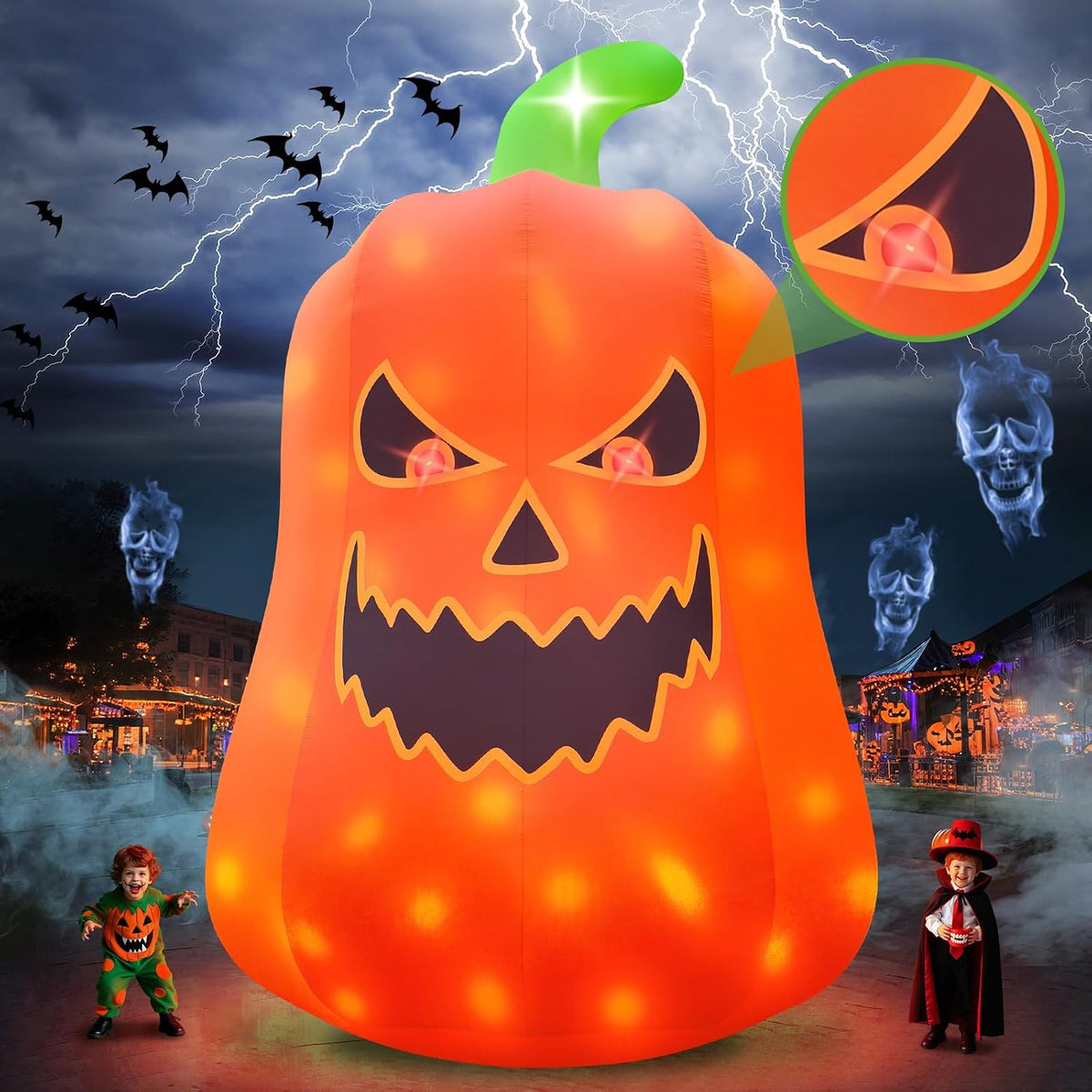 KALOLARY 20FT Giant Pumpkin Ghost Halloween Yard Inflatable - detail view
