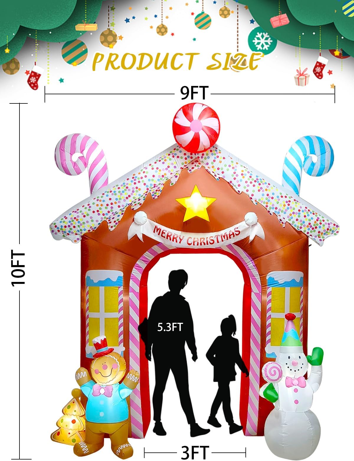 KALOLARY 10FT Gingerbread Man Christmas Inflatable Archway - size reference
