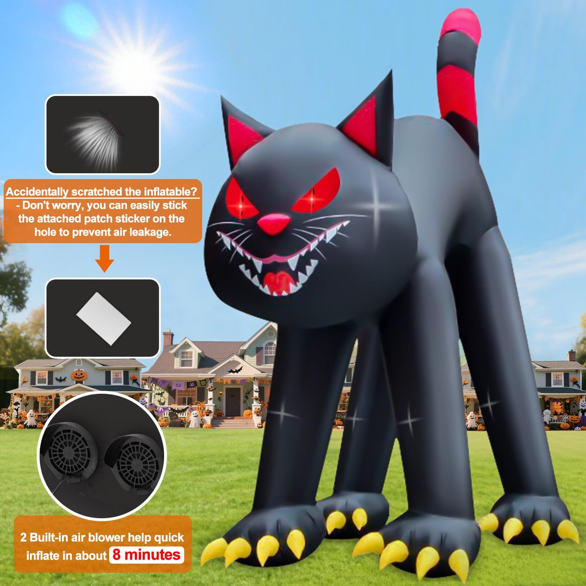 KALOLARY 20FT Giant Evil Black Cat Blow Up Scary Halloween Yard Inflatable - package contents