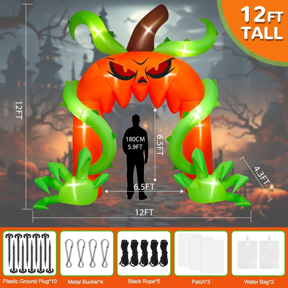 KALOLARY 12FT Pumpkin Halloween Inflatable Archway - main product view