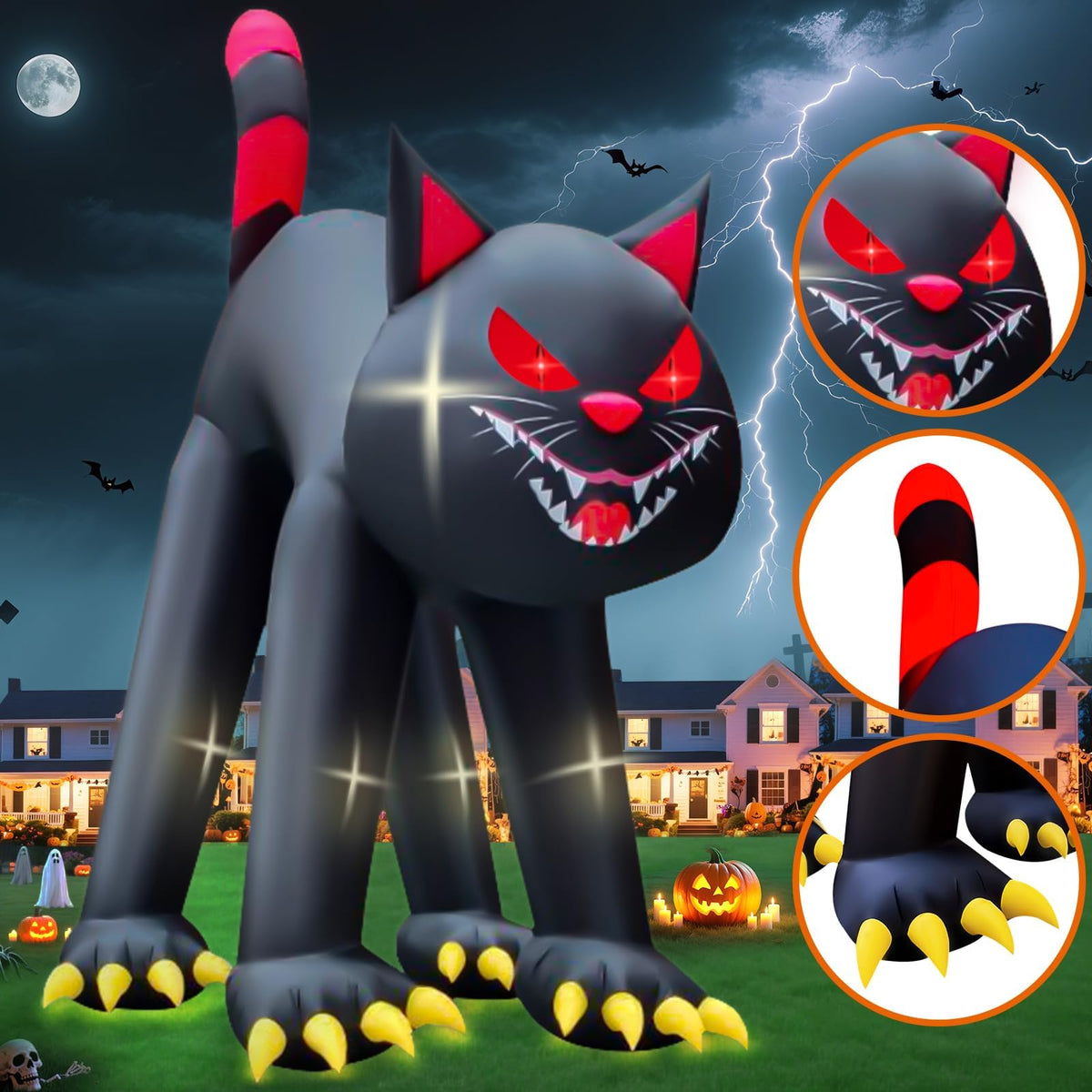 KALOLARY 20FT Giant Evil Black Cat Blow Up Scary Halloween Yard Inflatable - outdoor scene