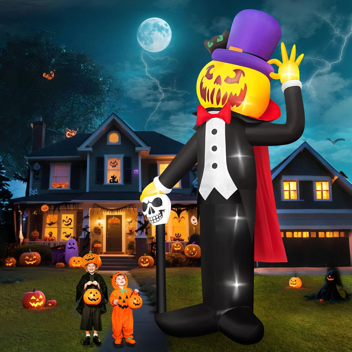 KALOLARY 14FT Pumpkin Halloween Yard Inflatable - setup and accessories