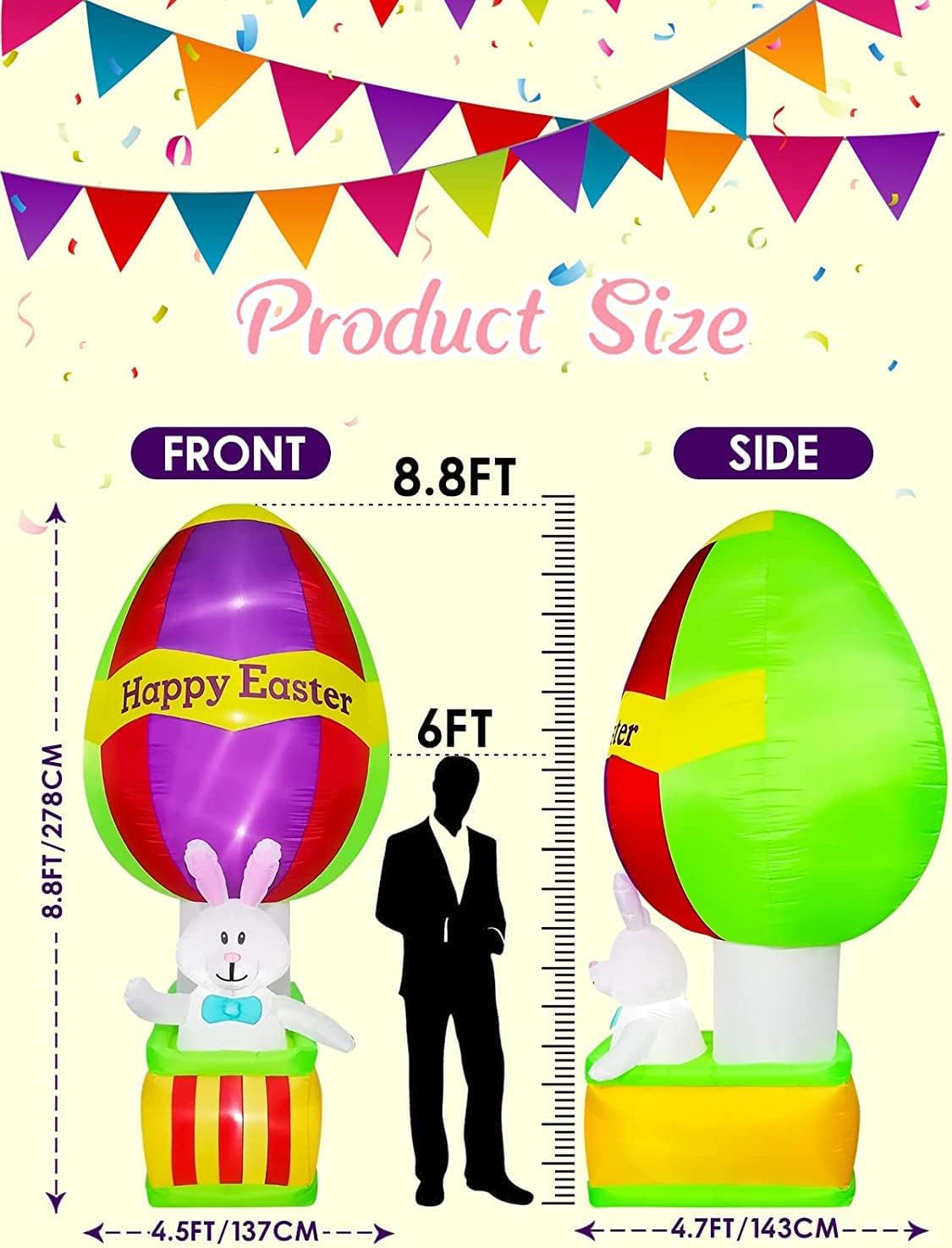 KALOLARY 8.8FT Easter Holidays Yard Inflatable - lighted yard display