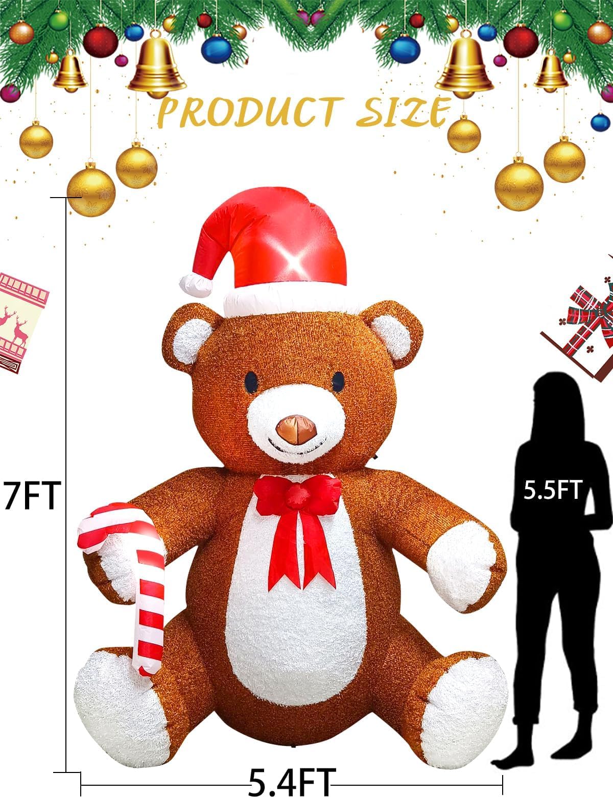KALOLARY 8FT Fluffy Bear Blow Up Bear Teddy For Christmas Yard Inflatable - lighted yard display